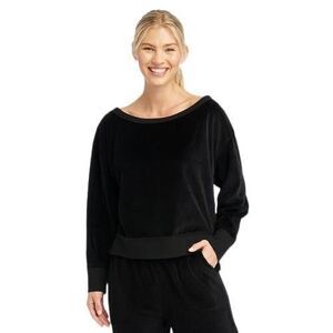 JoyLab Women's Velour Oversized Neck Sweatshirt Black‎ Size XS